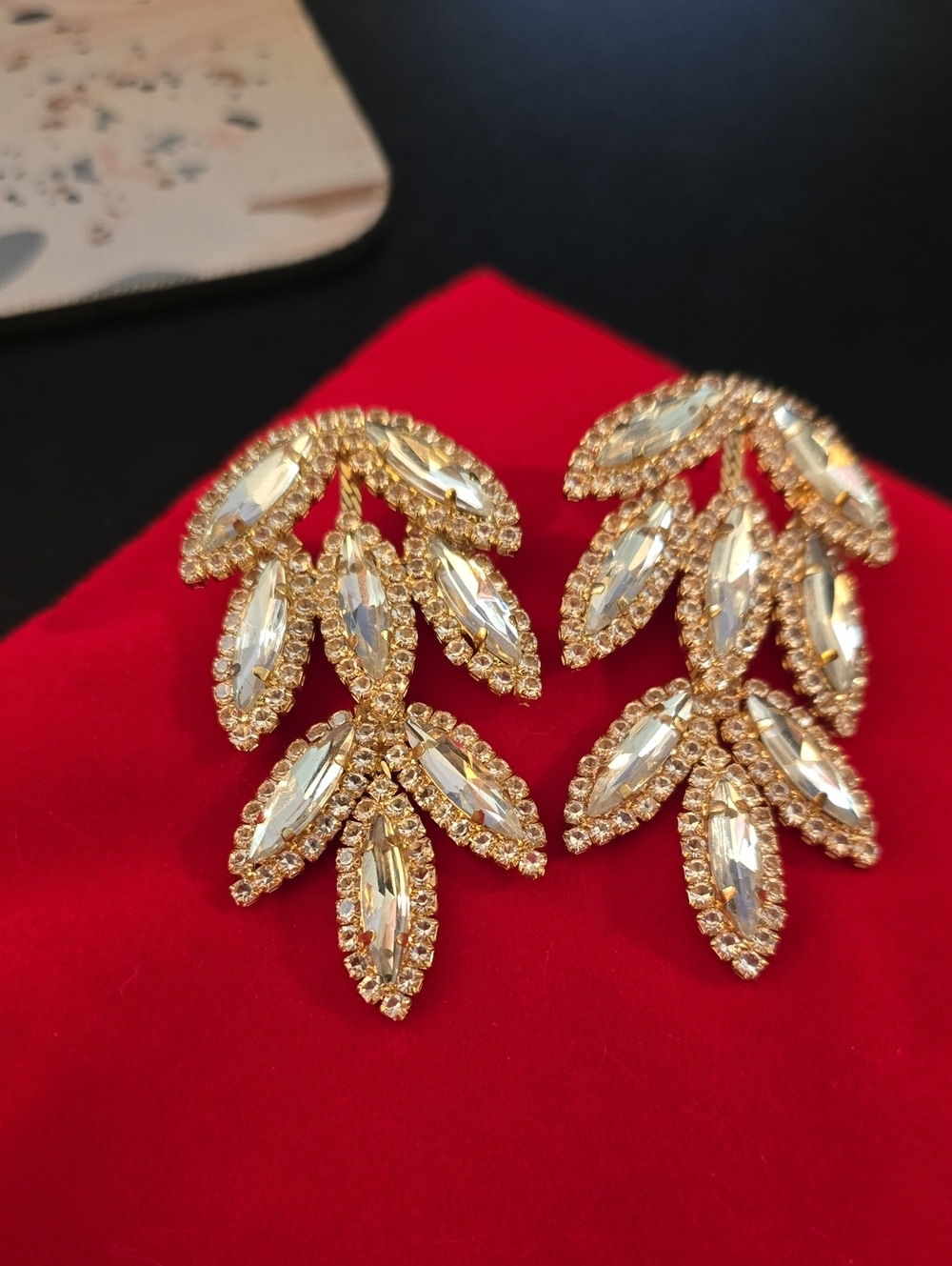 Gold Crystal Leaf Drop Earrings - Women Jewelry